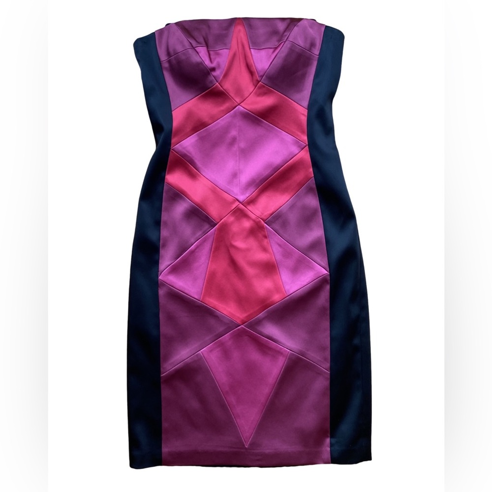 Cachè sz 2 strapless structured-stretch dress Geometric color block Pinks/Black